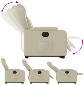 Poltrona reclinável elevatória elétrica couro artificial creme