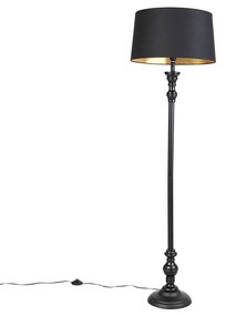 Candeeiro de pé com abajur de algodão preto com dourado 45 cm - Classico Clássico / Antigo