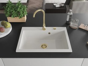 Mexen Elix lava-loiça de granito de 1 bacia 700 x 500 mm, branco, sifão dourado - 6526701005-20-G