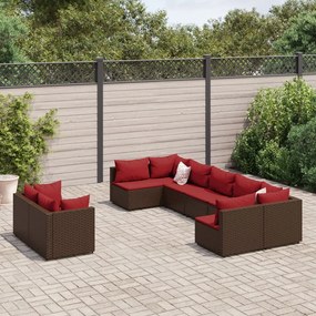 vidaXL 9 pcs conjunto sofás p/ jardim c/ almofadões vime PE castanho