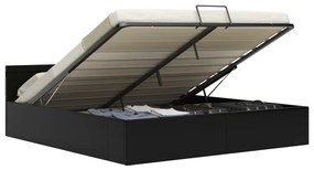 Cama hidráulica LED c/ arrumação 160x200cm couro artifi. preto