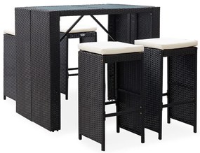 49568 vidaXL 5 pcs conjunto de bar para jardim vime PE e vidro preto