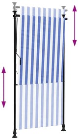 Estore de rolo para exterior 120x270cm tecido/aço azul e branco