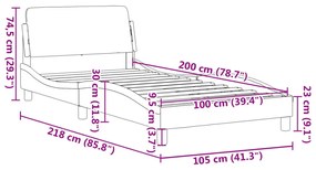 Estrutura cama cabeceira 100x200 cm couro artificial cappuccino