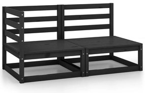 2 pcs conjunto lounge de jardim pinho maciço preto