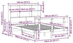 Cama com estante sem colchão 140x190 cm pinho maciço