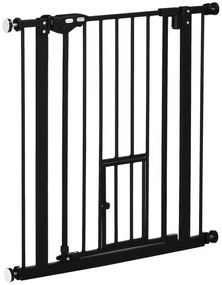 PawHut Barreira de Segurança para Animais de Estimação 74-80cm com Porta com Fechamento Automático e Sistema de Duplo Bloqueio Altura 76,2cm Preto