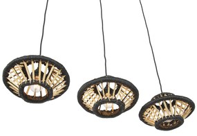 Candeeiro de suspensão oriental em bambu com preto oblongo 3 luzes - Evalin