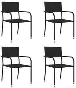 5 pcs conjunto de jantar para jardim vime PE e aço preto