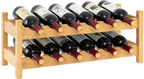 Garrafeira com 2 níveis para 12 garrafas 24 x 60,5 x 25 cm Suporte independente de bambu para cozinha, bar e bancada natural