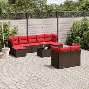 vidaXL 10 pcs conj. sofás jardim com almofadões vime PE castanho