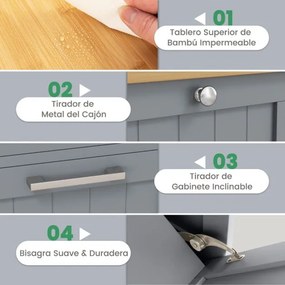 Armário para roupa suja com cesto para roupa suja e gaveta Lavandaria para casa de banho 40 x 37 x 82 cm Cinzento