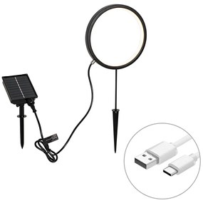 Luminária de jardim preta 50 cm com LED recarregável e solar IP65 - Adalind