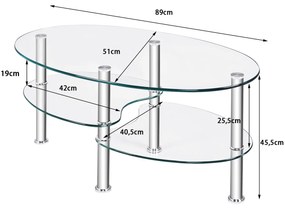 Mesa de centro para sala de jantar Mesa de centro para sala de estar Mesa de centro de vidro temperado com 3 camadas de arrumação 89 x 51 x 45,5 cm