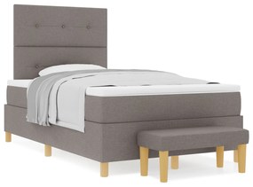Cama Box Spring com Colchão e Banco Taupe 120x190 cm Tecido