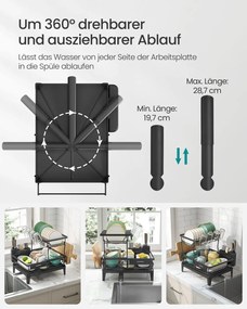 Escorredor de pratos com dois níveis 31 x 42 x 36,5 cm Preto