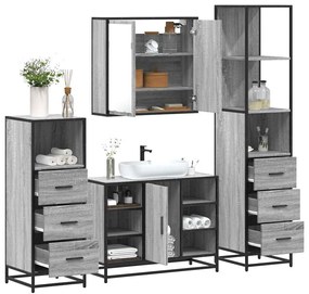 4 pcs Conjunto móveis casa de banho madeira proc. cinza sonoma