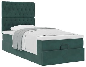 Estrutura de cama otomana colchões 90x200cm veludo verde escuro