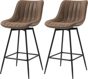 Conjunto de 2 bancos de bar, bancos de bar em PU, assento almofadado com 68 cm de altura, encosto e apoio para os pés, castanho