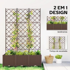 Floreira com Treliça e Rodas com Drenagem para Cultivo de Legumes Flores e Ervas 120x40x192 cm Castanho