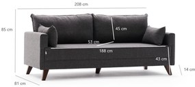 Sofá-Cama de 3 Lugares Bella – Antracite – 208 x 85 x 81 cm
