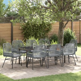 vidaXL Conjunto de Jantar de Jardim com 9 Peças e Almofadas Cinza Rattan PE