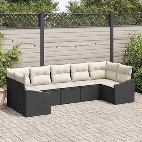 vidaXL Conjunto de Jantar de 7 Peças com Almofadas em Rattan Sintético Preto