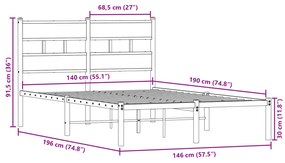 Estrutura de cama sem colchão 140x190 cm metal carvalho sonoma