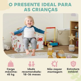 Sofá para Crianças com Estampa de Raposas com Capa Removível e Lavável Bolso Lateral Apoio de Braços 54x40x43 cm Branco