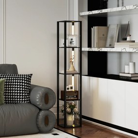 Candeeiro de pé com prateleiras de 4 níveis, LED regulável 29 x 29 x 163 cm,  interruptor de pé para sala, quarto ou escritório, preto