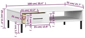Mesa de centro c/ pernas de metal pinho maciço OSLO branco