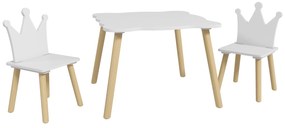 AIYAPLAY Mesa Infantil com 2 Cadeiras com Encosto em Forma de Coroa para Crianças de 3-6 Anos para Sala de Jogos Dormitório Branco