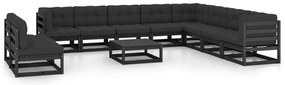 11 pcs conjunto longue jardim c/ almofadões pinho maciço preto