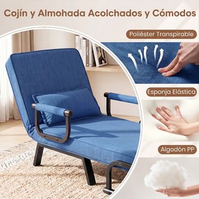 Sofá-Cama Individual Convertível, 186 x 64 cm, Encosto Ajustável em 6 Níveis, Azul