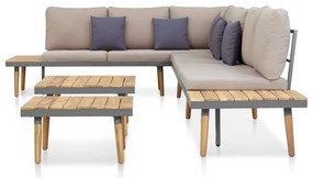 7 lugares conjunto lounge jardim + almofadões acácia castanho