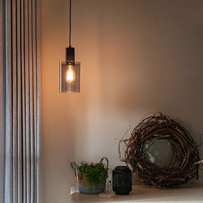 Candeeiro de suspensão vintage preto com vidro fumê - Vidra