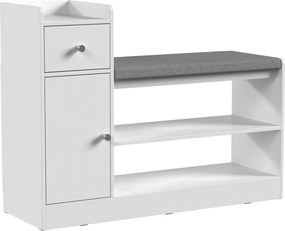 HOMCOM Banco para Sapatos com Gaveta e Armário, Banco de Arrumação com Assento Acolchoado, Estilo Nórdico, 90x29,8x67,8cm, Branco e Cinza | Aosom Portugal