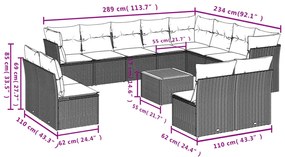13 pcs conjunto de sofás de jardim com almofadões vime PE preto