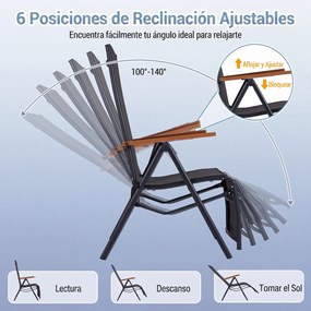 Conjunto de 2 Espreguiçadeiras Dobráveis, 72-138 x 57 x 91-110 cm, Encosto Ajustável em 5 Posições, Preto