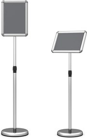 Conjunto de 2 Suportes de Chão para Cartazes A4, 30 x 21 x 81-131 cm, Altura Ajustável, Prateado