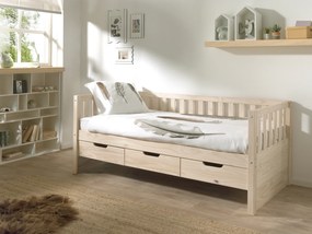 Cama infantil FRITZ (90x200) com 3 gavetas + Estrado NATURAL