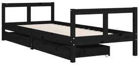 Estrutura cama infantil c/ gavetas 80x200cm pinho maciço preto
