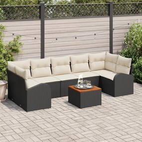 Conjunto de Sofá de Jardim vidaXL 8 Peças com Almofadas Preto Rattan P