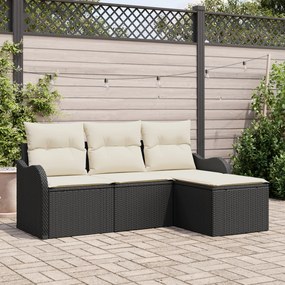Conjunto de Sofá de Jardim vidaXL de 4 Peças com Almofadas Rattan Preto