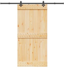 Porta de correr c/ ferragens 100x210 cm madeira de pinho maciça