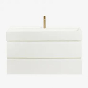 Conjunto De Móvel De Casa De Banho Em Madeira E Chapa De Freixo Com Lavatório Integrado Ona Branco & Sem Espelho & Dourado - Sklum