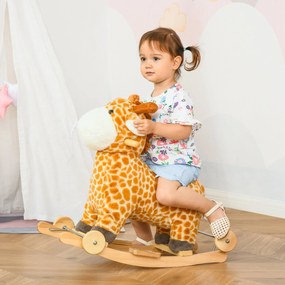 HOMCOM Baloiço Infantil em Forma de Girafa para Crianças acima de 3 Anos Baloiço 2 em 1 com Rodas e Sons 63x38x63cm Multicolor