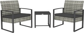 Outsunny Conjunto de Jardim 3 Peças 2 Cadeiras com Almofadas e Mesa Baixa com Vidro Temperado Rattan Sintético Cinza Claro | Aosom Portugal