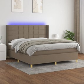 vidaXL Cama box spring colchão/LED 160x200 cm tecido cinza-acastanhado