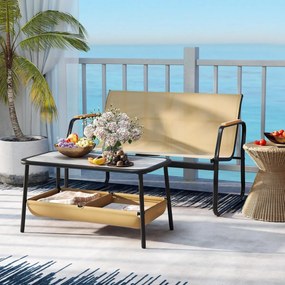 Conjunto de móveis de jardim de 2 peças Loveseat para exterior e mesa de café com 2 compartimentos de arrumação Castanho
